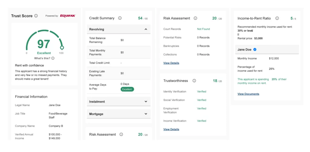 liv.rent 信用评分（Trust Score）手机界面