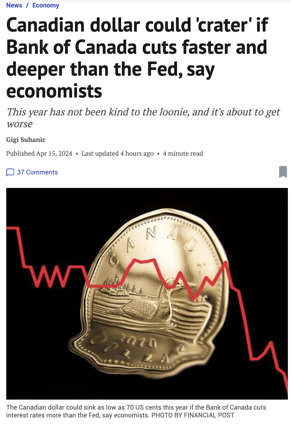 加币恐大暴跌！美加两国对于降息预期不一致！有人连夜换巨额美金跑路！经济彻底玩完？！ - 加拿大乐活网